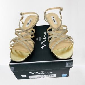 Nina Women’s Bibiana Wedge Evening Sandals Gold 10M